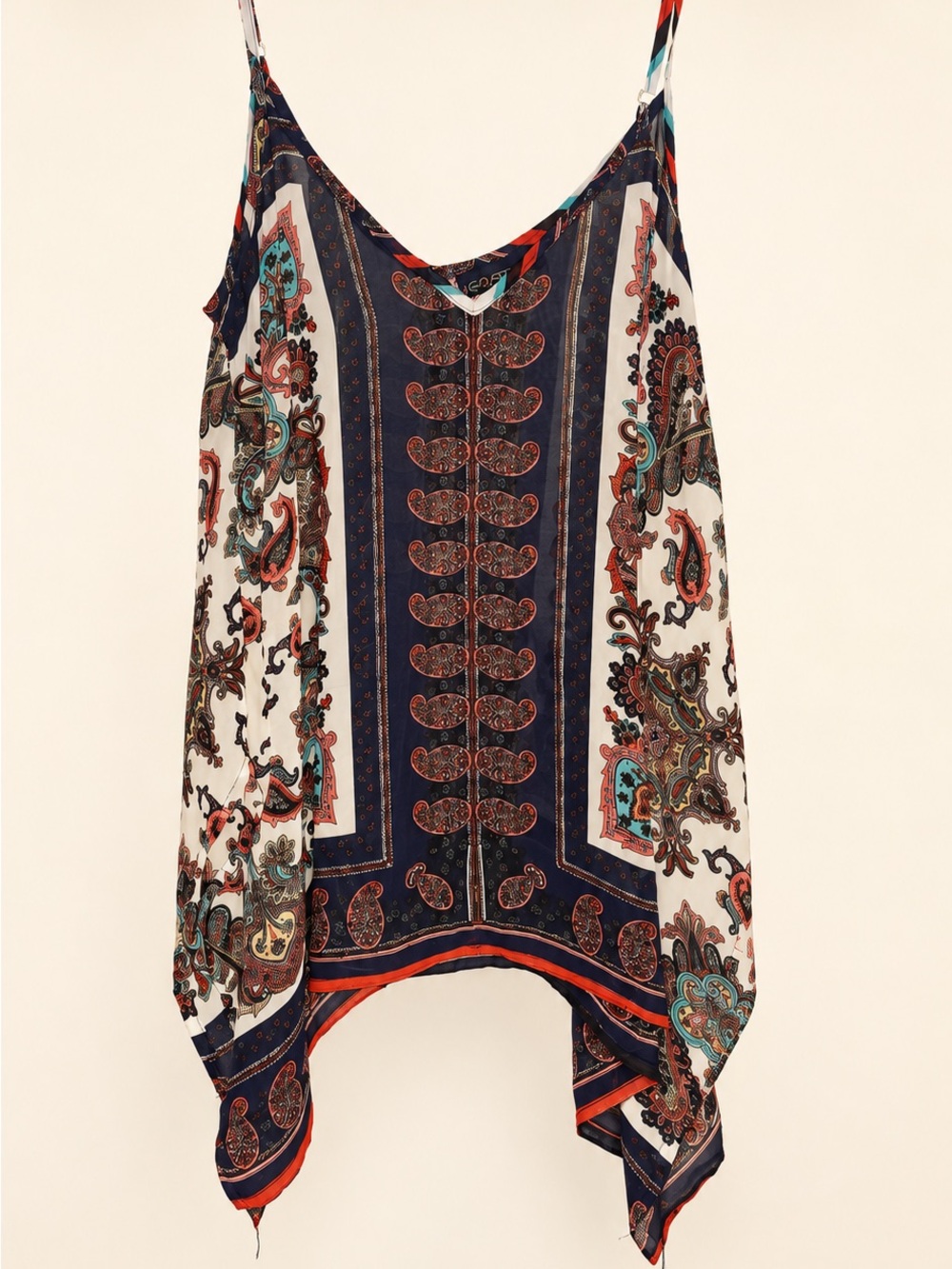 Weavers Navy Multi Paisley Handkerchief-Hem Cami